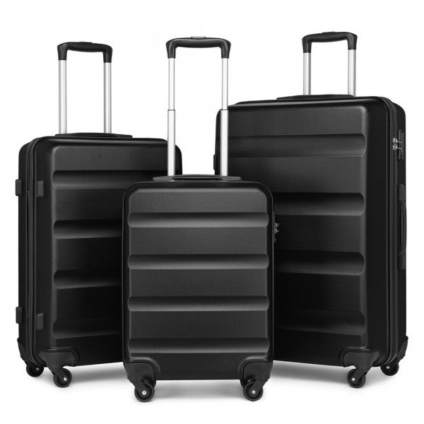 K2191L - Kono 3-Piece Lightweight ABS Hardshell Suitcase Set - 19, 24, 28 Inch with Secure TSA Lock - Black