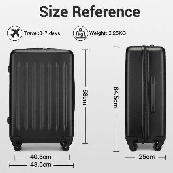 KSK2477 - Kono Premium 3-Piece Vertical Textured Hard-Shell ABS Luggage Set with 3-Digit Lock & TPE Silent Wheels - Black