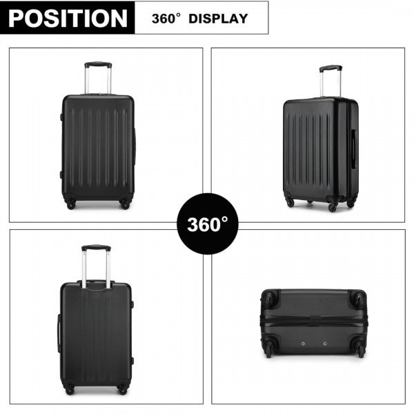 KSK2477 - Kono Premium 3-Piece Vertical Textured Hard-Shell ABS Luggage Set with 3-Digit Lock & TPE Silent Wheels - Black