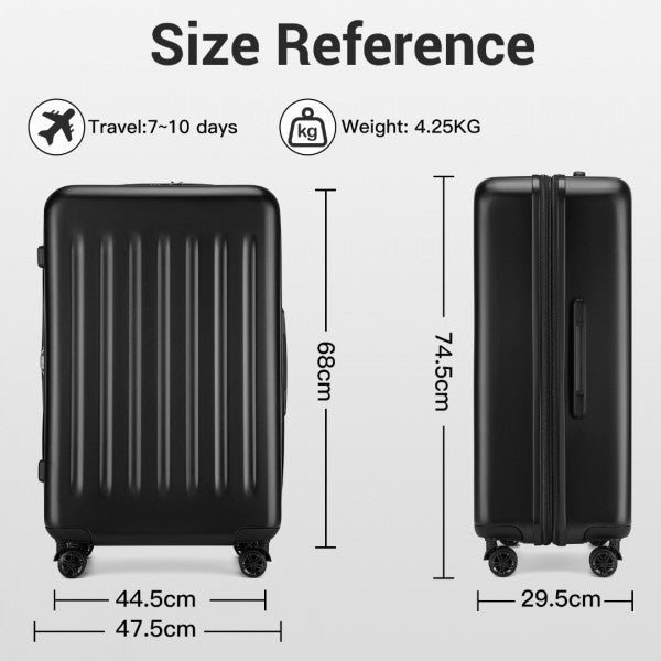 KSK2477 - Kono Premium 3-Piece Vertical Textured Hard-Shell ABS Luggage Set with 3-Digit Lock & TPE Silent Wheels - Black