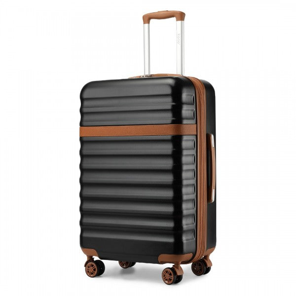 KSK2484 - Kono 3-Piece Expandable Luggage Set 20"/24"/28" Durable Hard Shell ABS+PC Suitcases with TSA Lock for Secure Travel - Black and Brown