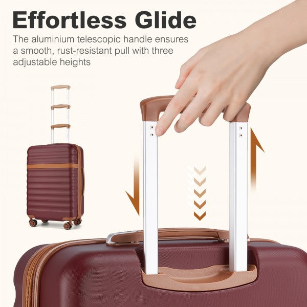 KSK2484 - Kono 3-Piece Expandable Luggage Set 20"/24"/28" Durable Hard Shell ABS+PC Suitcases with TSA Lock for Secure Travel - Burgundy and Brown