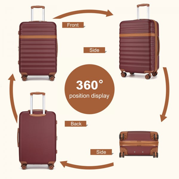 KSK2484 - Kono 3-Piece Expandable Luggage Set 20"/24"/28" Durable Hard Shell ABS+PC Suitcases with TSA Lock for Secure Travel - Burgundy and Brown