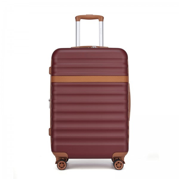 KSK2484 - Kono 3-Piece Expandable Luggage Set 20"/24"/28" Durable Hard Shell ABS+PC Suitcases with TSA Lock for Secure Travel - Burgundy and Brown