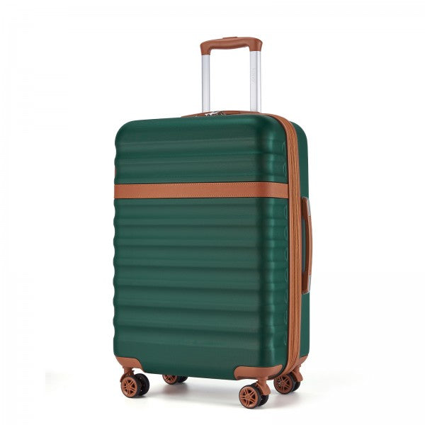 KSK2484 - Kono 3-Piece Expandable Luggage Set 20"/24"/28" Durable Hard Shell ABS+PC Suitcases with TSA Lock for Secure Travel - Green and Brown