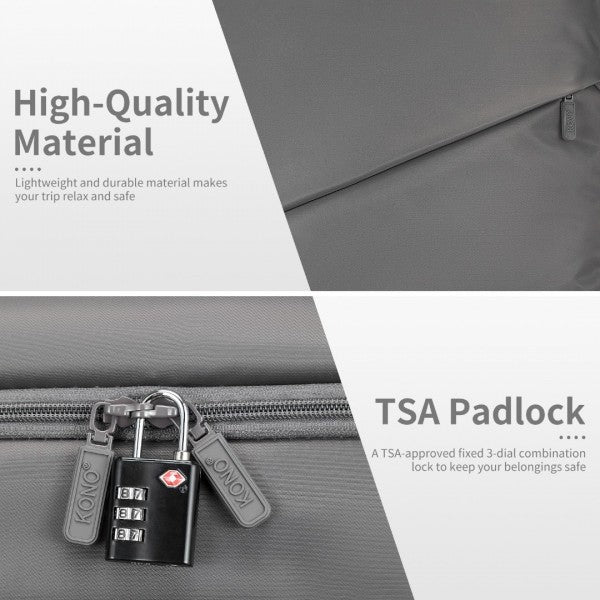 KSK2491 - Kono 3-Piece 20/24/28 Inch Lightweight Durable Soft Shell Suitcase Set with TSA Lock and Separate Wet/Dry Compartment - Grey