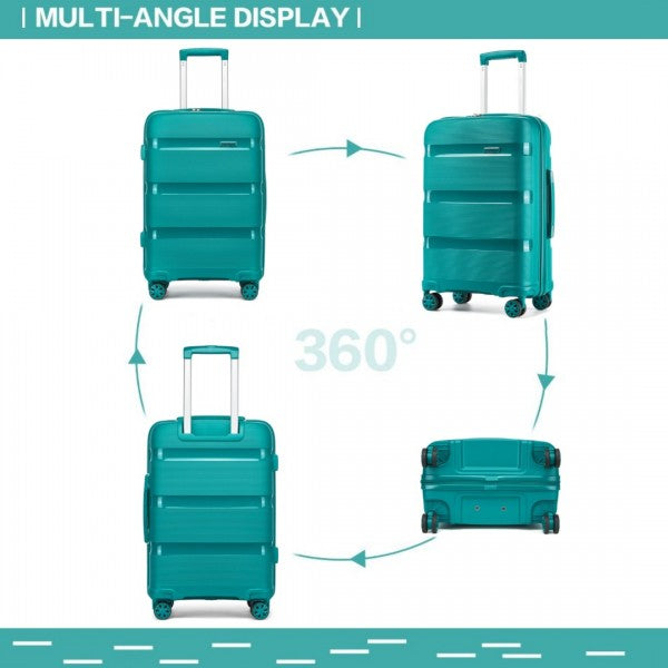 KSK2492 - Kono 3-Piece PP Hardshell Luggage Set–Durable Travel Suitcases with TSA Lock, 360° Spinner Wheels - Blue and Green