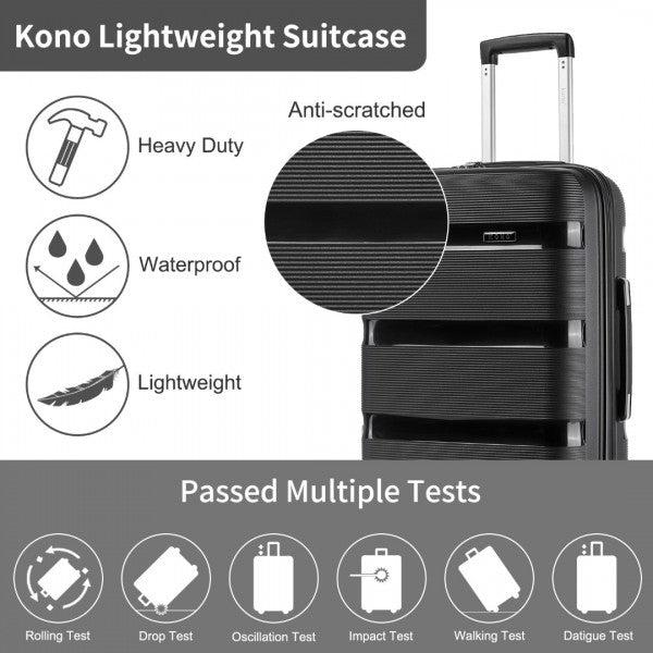 KSK2492 - Kono 28-Inch PP Hardshell Checked Luggage–Large Lightweight Suitcase with TSA Lock, 360° Spinner Wheels - Black