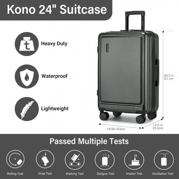 KSK2493 - Kono Durable 24 Inch ABS+PC Hardshell Suitcase with TSA Lock Lightweight Travel Luggage with 360° Spinner Wheels - Navy