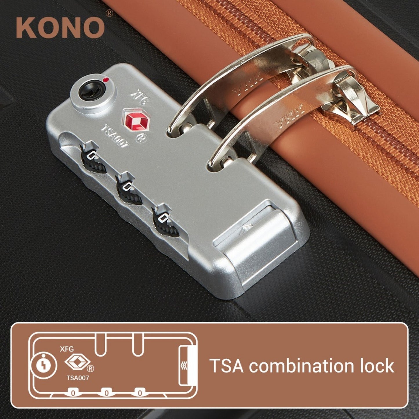 KSK2591 - Kono 20-Inch PP Modern Scratch-Resistant Cabin Suitcase with TSA Lock & Stylish Brown Accents - Black and Brown
