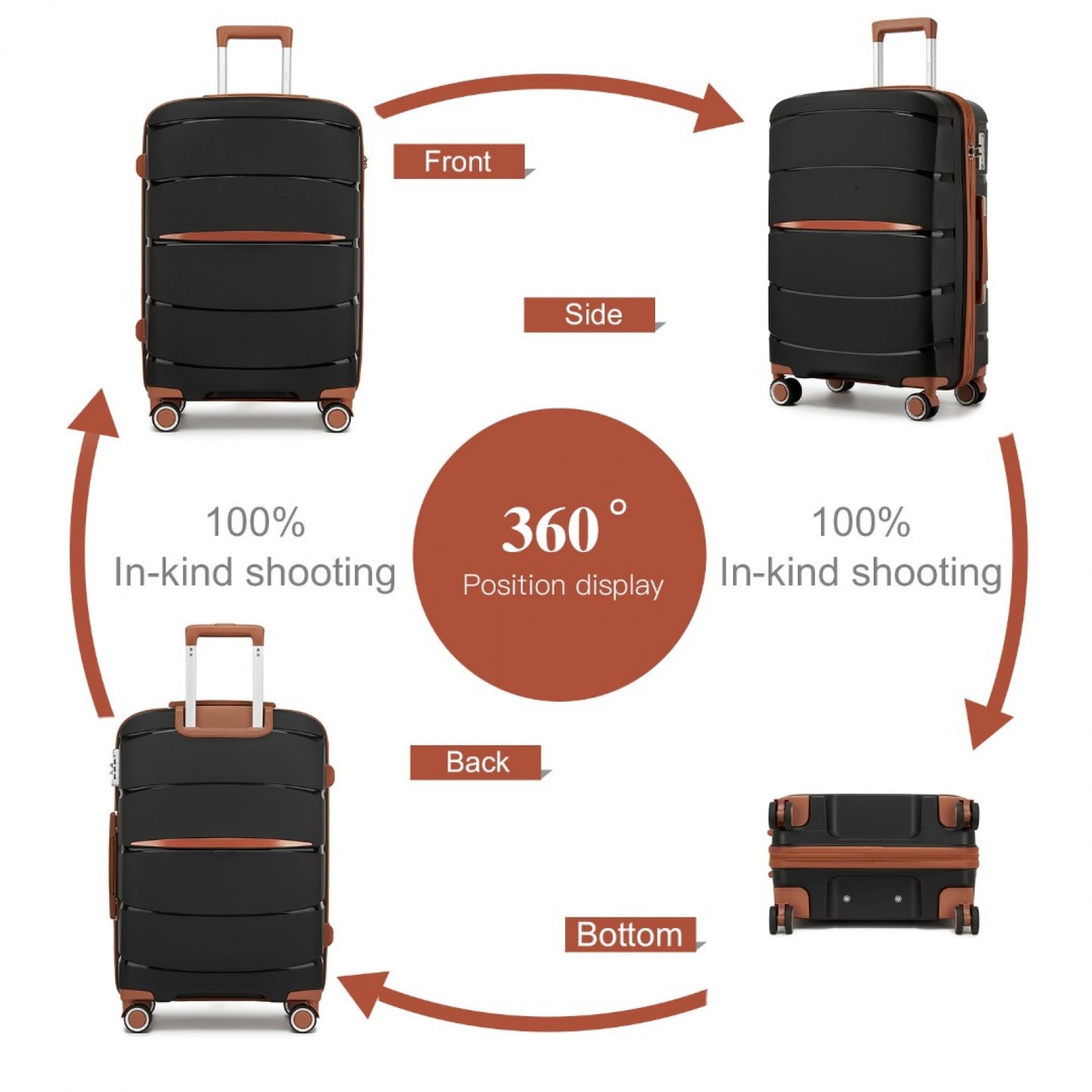 KSK2591 - Kono 20-Inch PP Modern Scratch-Resistant Cabin Suitcase with TSA Lock & Stylish Brown Accents - Black and Brown