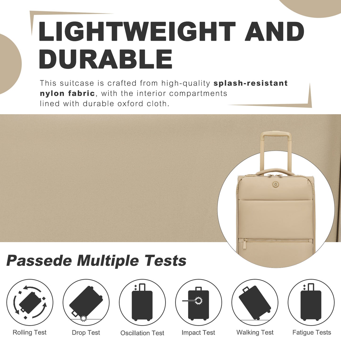 KSN2593 - 20 inch Women's Lightweight Softshell Suitcase with Spinner Wheels and Spacious Compartments - Khaki