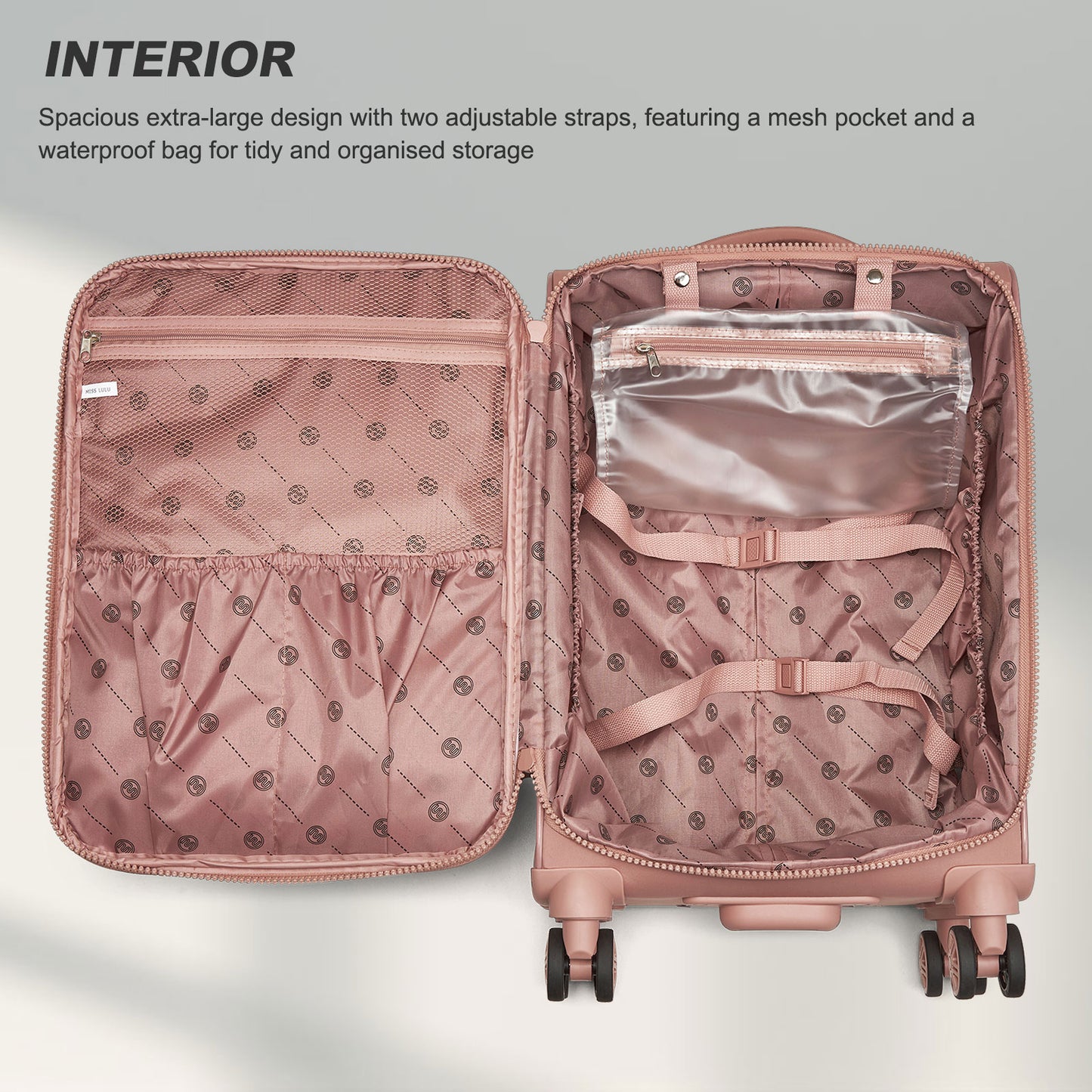 KSN2593 - 20 inch Women's Lightweight Softshell Suitcase with Spinner Wheels and Spacious Compartments - Pink