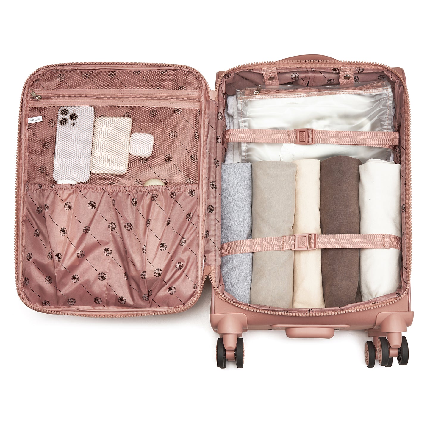 KSN2593 - 20 inch Women's Lightweight Softshell Suitcase with Spinner Wheels and Spacious Compartments - Pink