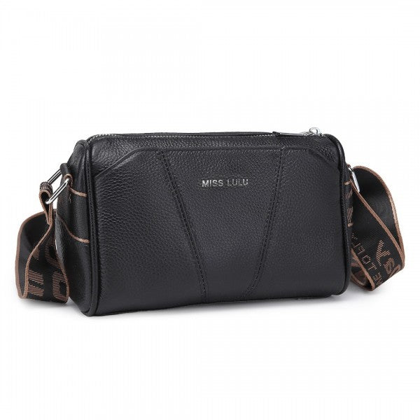 L2310 - Miss Lulu Simple And Elegant Wide Strap Genuine Leather Crossbody Bag - Beige
