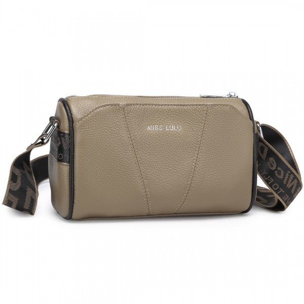 L2310 - Miss Lulu Simple And Elegant Wide Strap Genuine Leather Crossbody Bag - Beige
