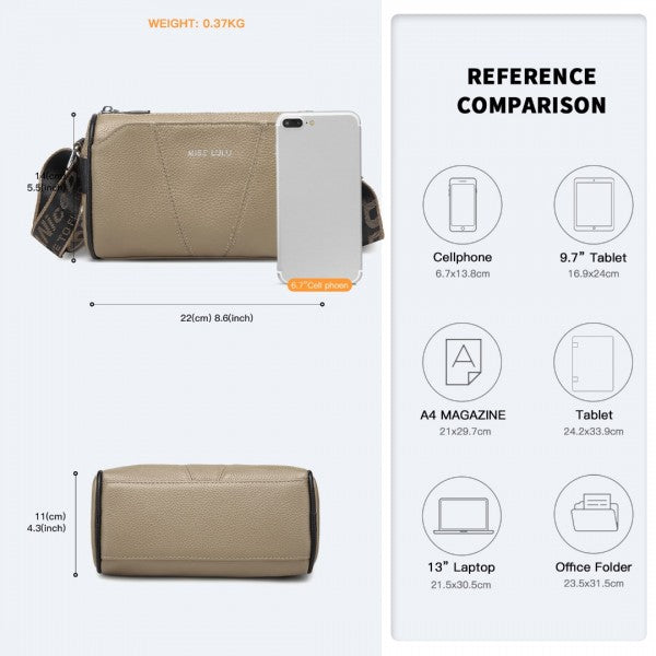 L2310 - Miss Lulu Simple And Elegant Wide Strap Genuine Leather Crossbody Bag - Beige