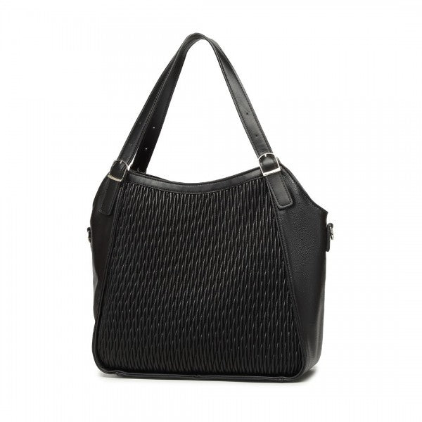 LB2317 - Miss Lulu Casual Shoulder Bag With Stylish Pleated Design - Black