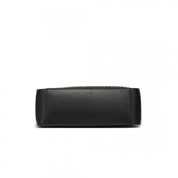 LB2317 - Miss Lulu Casual Shoulder Bag With Stylish Pleated Design - Black