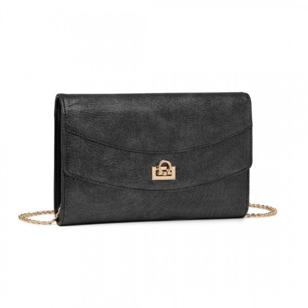 LP2219 - Miss Lulu Elegant Flap Clutch Leather Chain Evening Bag