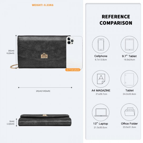 LP2219 - Miss Lulu Elegant Flap Clutch Leather Chain Evening Bag