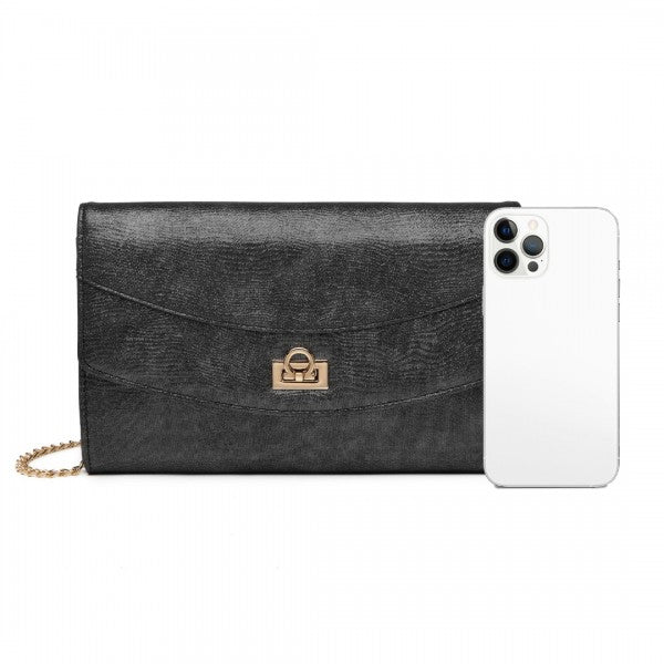 LP2219 - Miss Lulu Elegant Flap Clutch Leather Chain Evening Bag