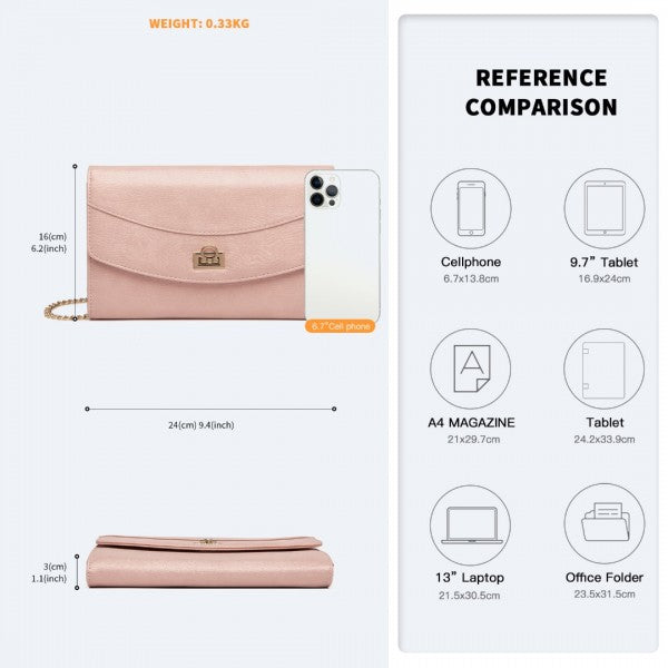 LP2219 - Miss Lulu Elegant Flap Clutch Leather Chain Evening Bag