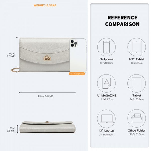LP2219 - Miss Lulu Elegant Flap Clutch Leather Chain Evening Bag