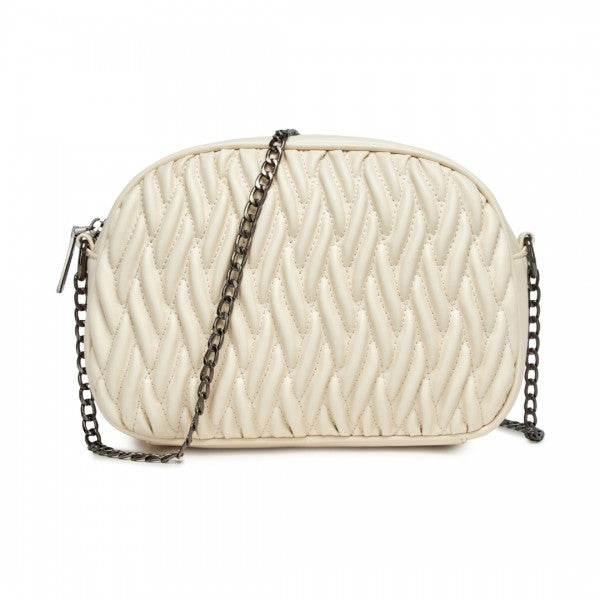 MSM2449 - Miss Lulu Practical Quilted Soft PU Leather Crossbody Shoulder Bag with Chain Strap - Khaki