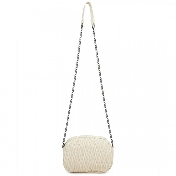 MSM2449 - Miss Lulu Practical Quilted Soft PU Leather Crossbody Shoulder Bag with Chain Strap - Khaki
