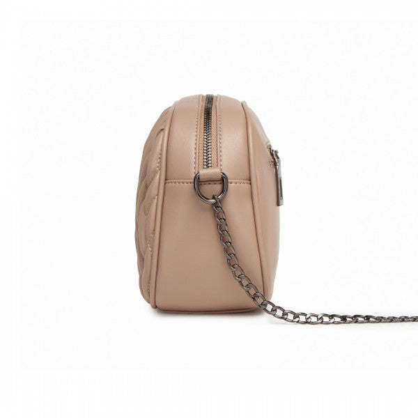 MSM2449 - Miss Lulu Practical Quilted Soft PU Leather Crossbody Shoulder Bag with Chain Strap - Khaki