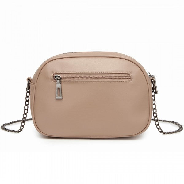MSM2449 - Miss Lulu Practical Quilted Soft PU Leather Crossbody Shoulder Bag with Chain Strap - Khaki
