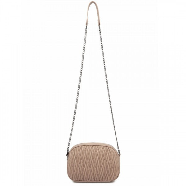 MSM2449 - Miss Lulu Practical Quilted Soft PU Leather Crossbody Shoulder Bag with Chain Strap - Khaki