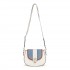 MSM2506 - Miss Lulu Women’s PU Leather Ethnic Style Crossbody Bag with Corduroy Flap and Adjustable Strap - Blue and Beige