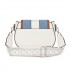 MSM2506 - Miss Lulu Women’s PU Leather Ethnic Style Crossbody Bag with Corduroy Flap and Adjustable Strap - Blue and Beige