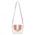 MSM2506 - Miss Lulu Women’s PU Leather Ethnic Style Crossbody Bag with Corduroy Flap and Adjustable Strap - Pink and Beige