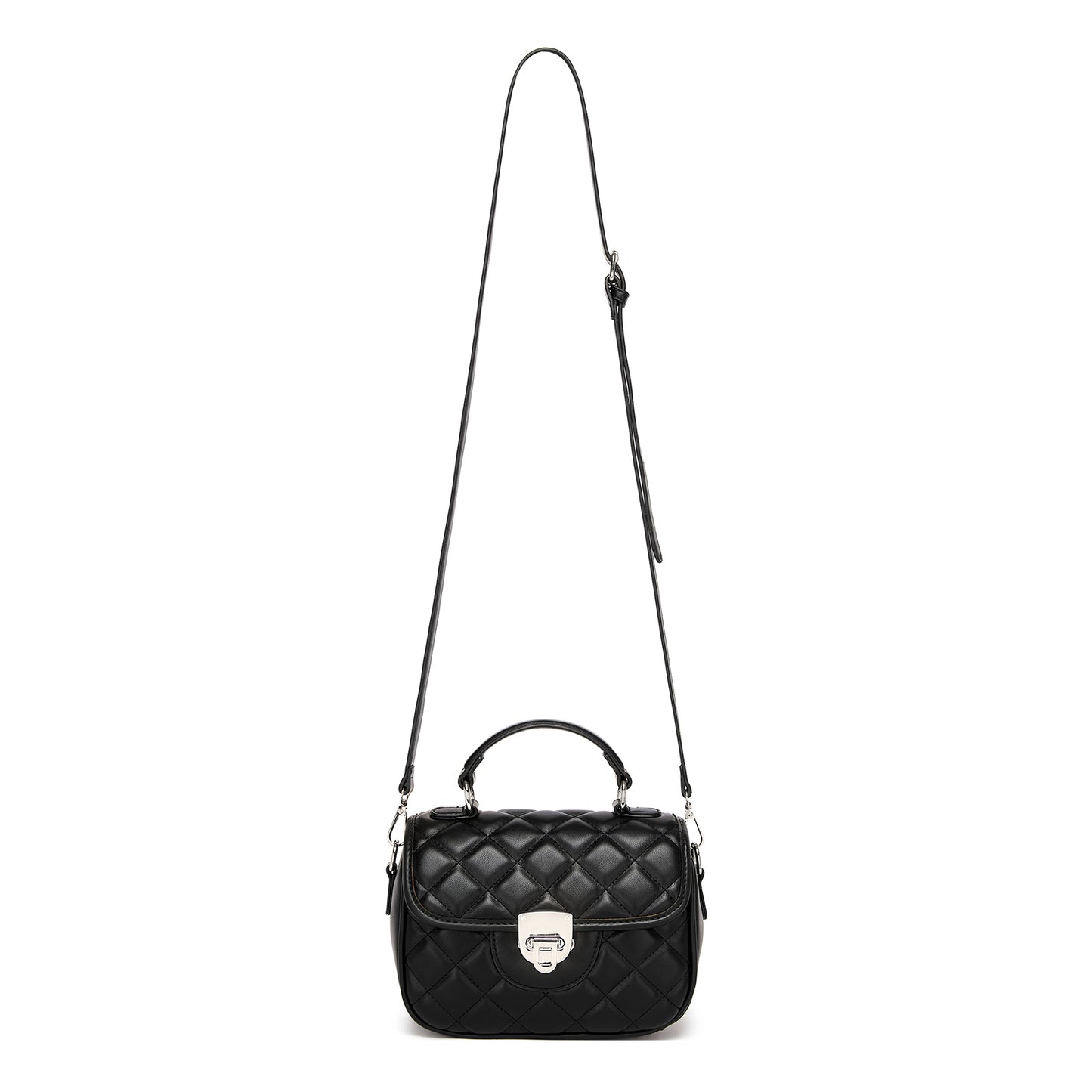MSM2507 - Miss Lulu Practical Quilted PU Leather Crossbody Handbag with Secure Lock and Everyday Storage - Black