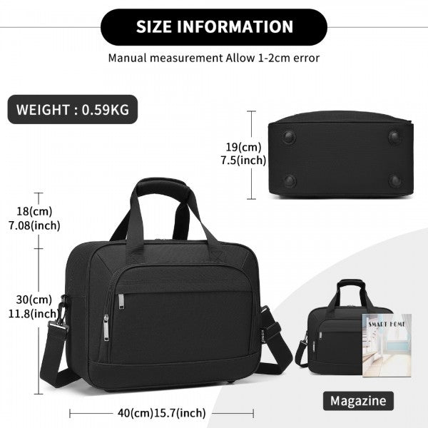 TVK2456 - Kono Water-Resistant Carry-On Cabin Bag with Laptop Compartment for Business Weekend & Daily Use - Black
