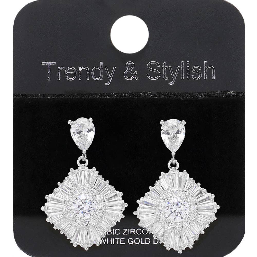 Gold Dipped CZ Stone Embellished Dangle Evening Earrings