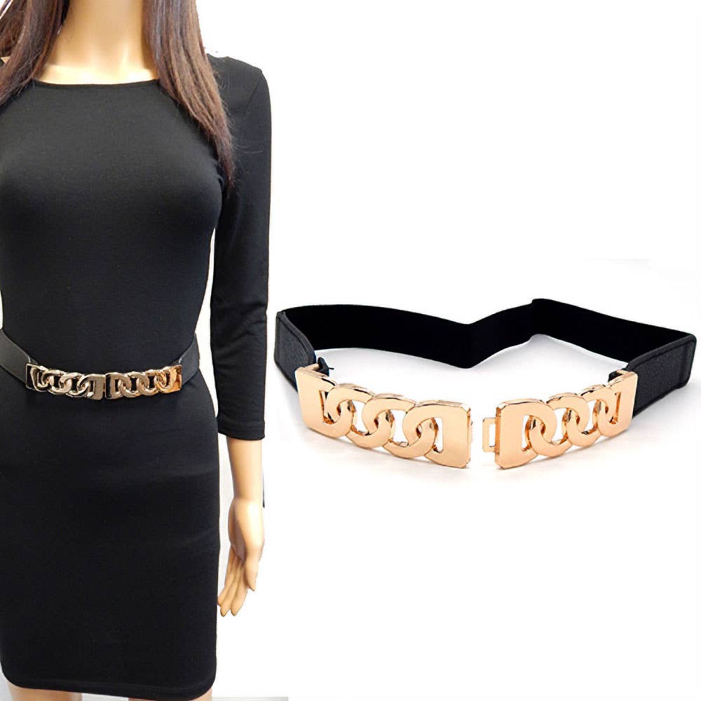Cuban Chai Link Buckle Accented Elastic Belt