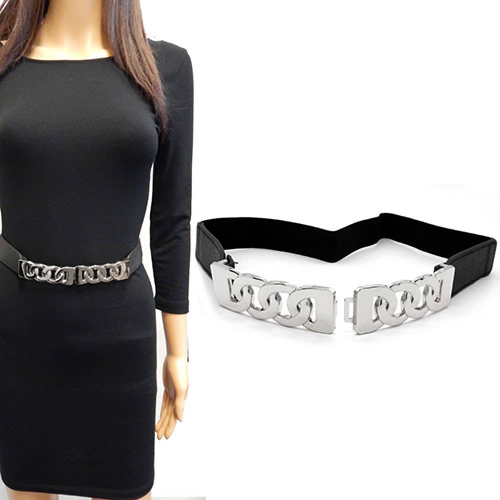 Cuban Chai Link Buckle Accented Elastic Belt