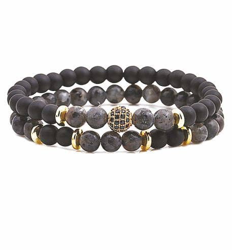 Natural Stone Labradorite Double Crystal Stretch Bracelet