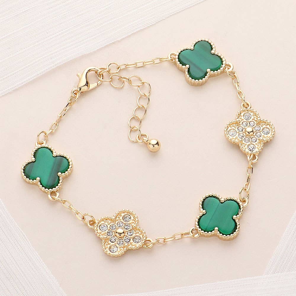 Stone Paved Natural Stone Quatrefoil Link Bracelet