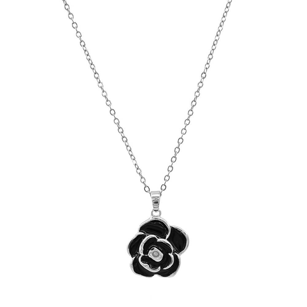 Stainless Steel Enamel Rose Pendant Necklace