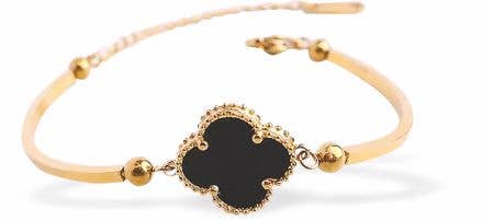Black Four Leaf Clover Bracelet, 18K Gold Plated