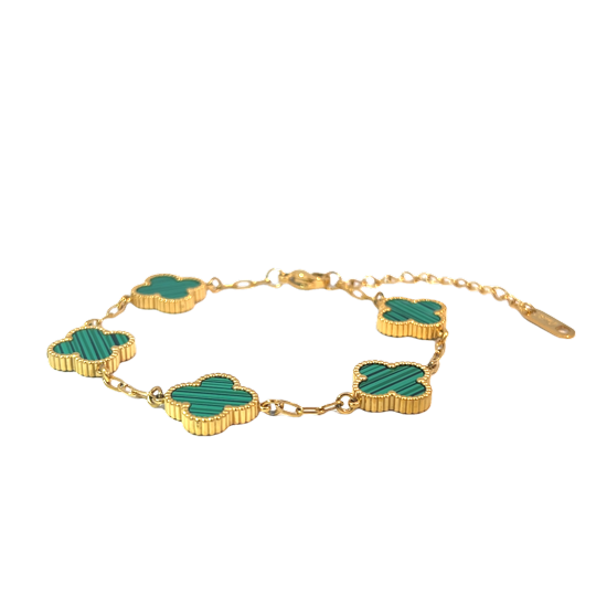 Green Four Leaf Clover Double-Sided Bracelet,18K Gold Plated