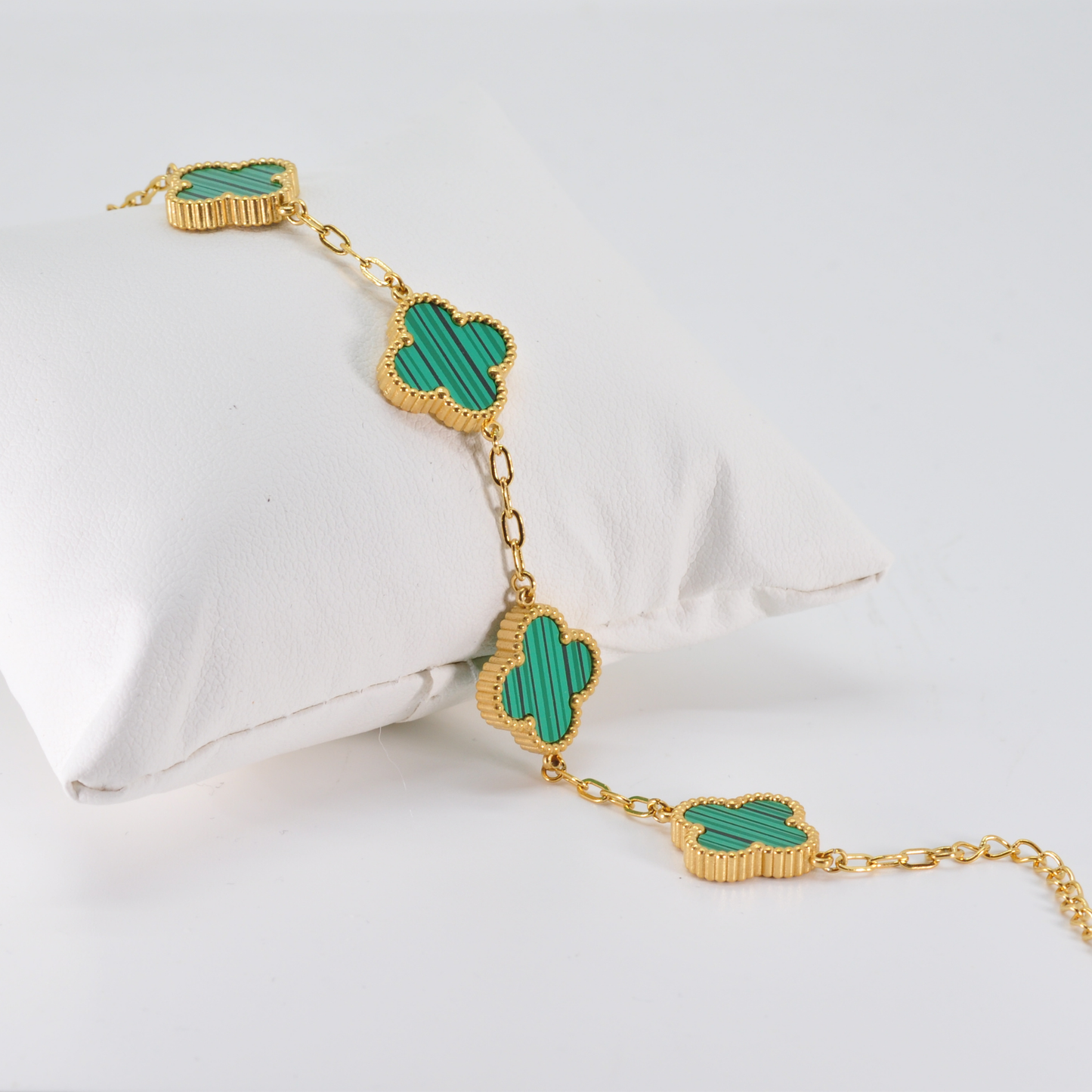 Green Four Leaf Clover Double-Sided Bracelet,18K Gold Plated