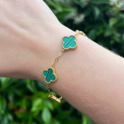 Green Four Leaf Clover Double-Sided Bracelet,18K Gold Plated