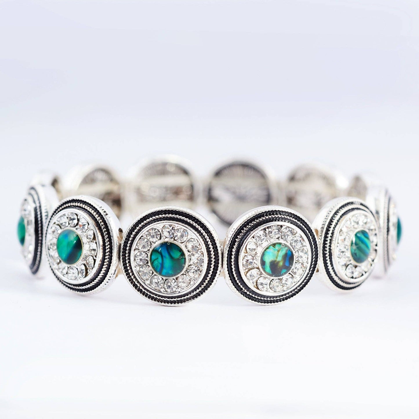 Paua Shell Harem Beaded Stretch Bracelet, Rhodium Plated