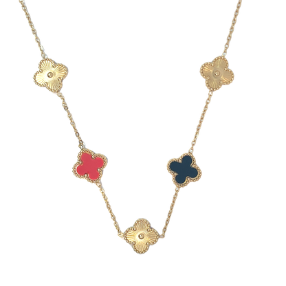 Multi Colour Four Leaf Clover Necklace, 18K Gold Plated